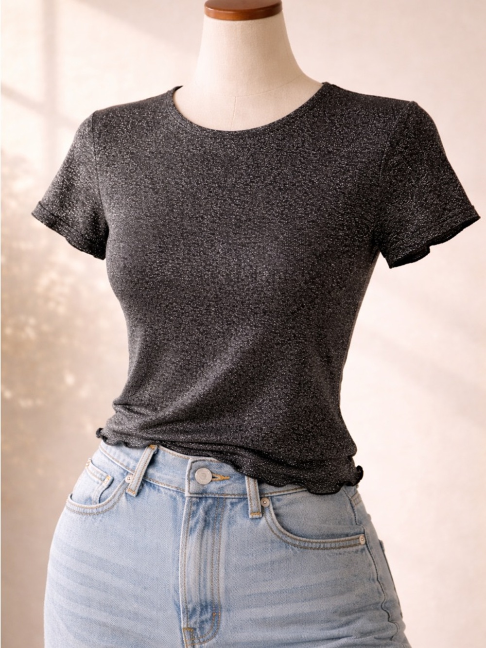 Urban Outfitters Glitter Lettuce Edge Baby Tee - Small